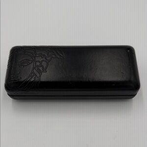 Vintage Versace Black Leather Eyewear Case with Embossed Medusa Detail